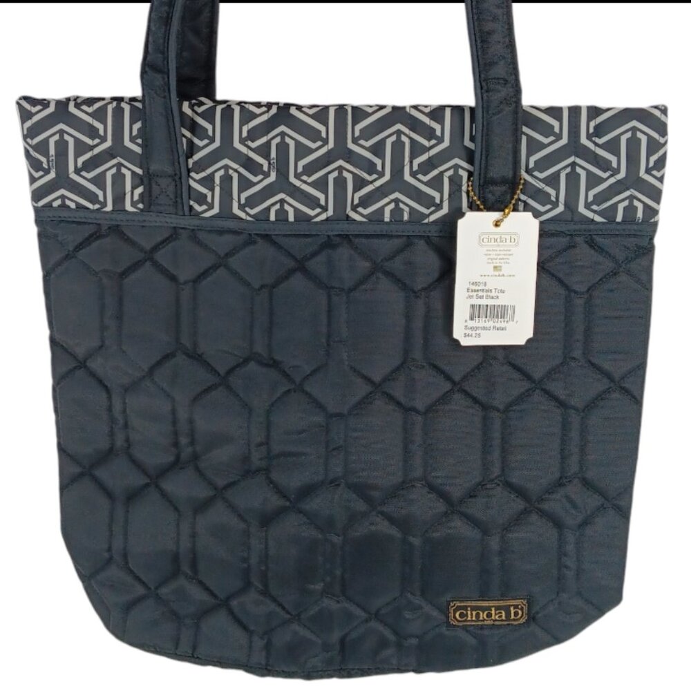 CINDA B-Jet Set Black Essentials Tote-Purse-Shoulder Bag-Quilted Pattern - Picture 2 of 12